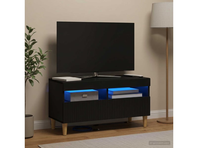  Meuble tv - banc tv - meuble de rangement led noir bois d'ingénierie  - Conforama B
