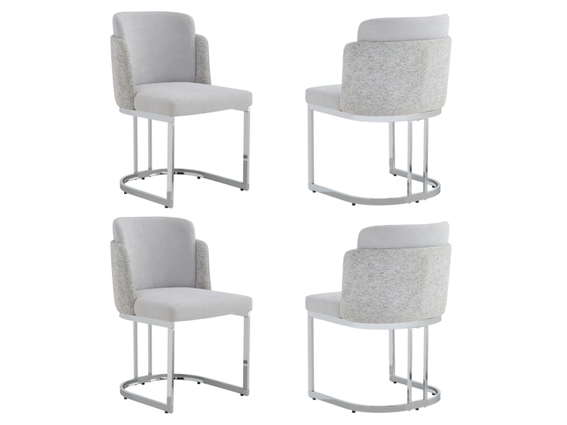 Lot de 4 chaises de salle à manger, confortables et respirantes, style moderne, pieds métalliques galvanisés argentés, tissu chenille, gris clair et argenté - Conforama A