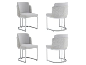 Lot de 4 chaises de salle à manger, confortables et respirantes, style moderne, pieds métalliques galvanisés argentés, tissu chenille, gris clair et argenté