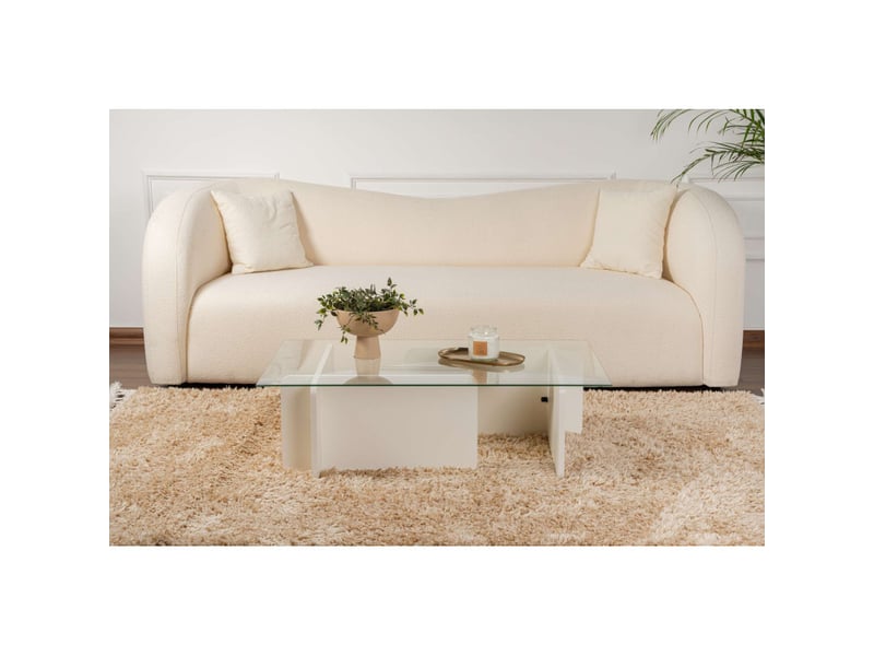  Table basse de salon en verre trempé et bois mdf mélaminé bois blanc 105 x 65 x 30 cm  - Conforama D