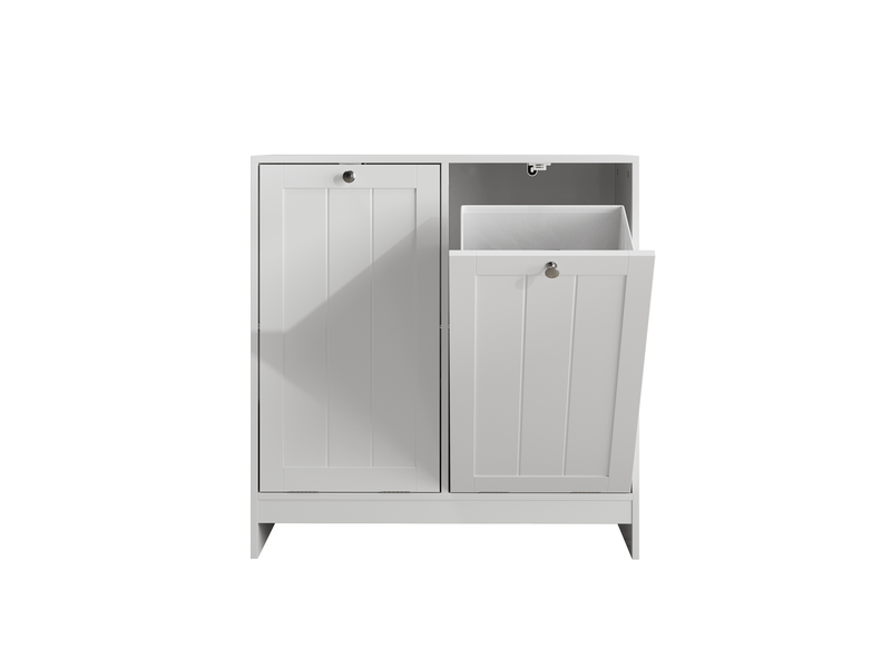 Meuble avec panier à linge 66x33x68 cm, armoire de stockage compacte avec compartiments séparés et poignées intégrées - Conforama A