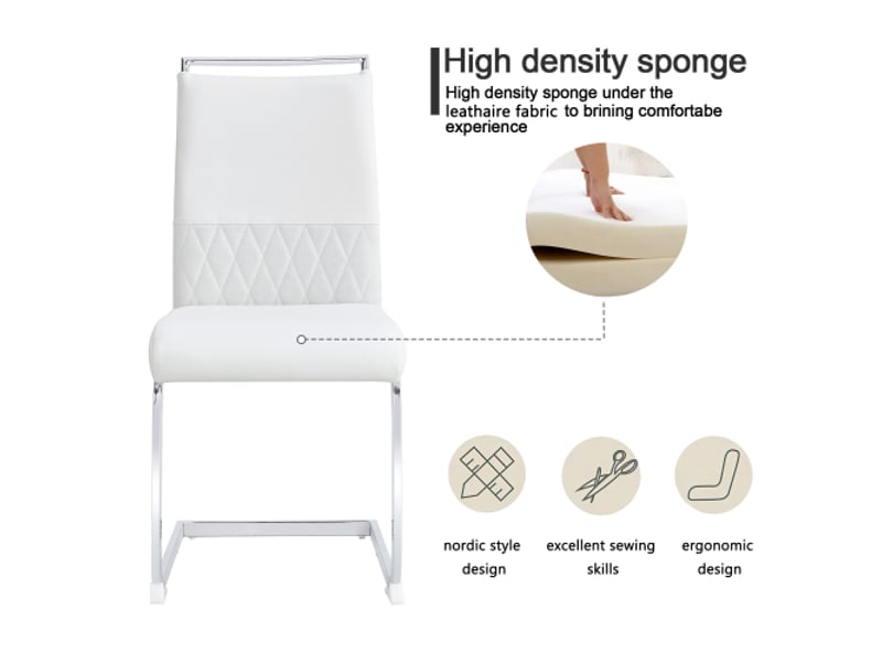  Chaise de salle à manger 6 pcs - dossier haut en simili cuir pu et lin - chaise d'appoint - blanc  - Conforama E