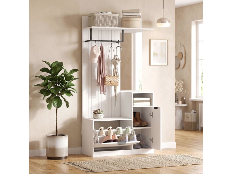  Meuble d'entrée porte-manteau 6 en 1 blanc effet bois  - Conforama B