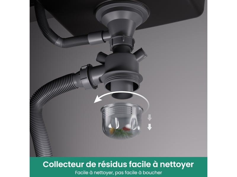 Anycee max évier en granit 86x45cm - évier de cuisine noir - avec système d’évacuation et égouttoir - Conforama D