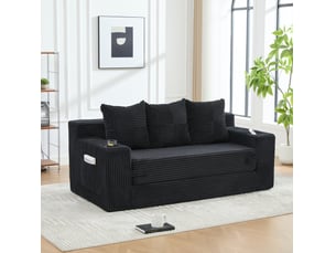 Canapé droit compressé convertible <strong>MODENVIE</strong> <strong></strong> 3 places Velours côtelé noir
