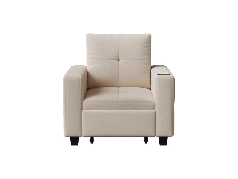 Fauteuil canapé-lit convertible 1-place - blanc crème - 179 x 58 cm - multifonctionnel avec prises usb, tablette pliable et 5 niveaux de réglage - Conforama A