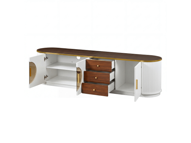  Meuble tv - avec rangement - avec tiroirs - avec portes - design moderne - panneau de fibres de densité moyenne - blanc - pour salon et séjour 180x40x46cm - Conforama A