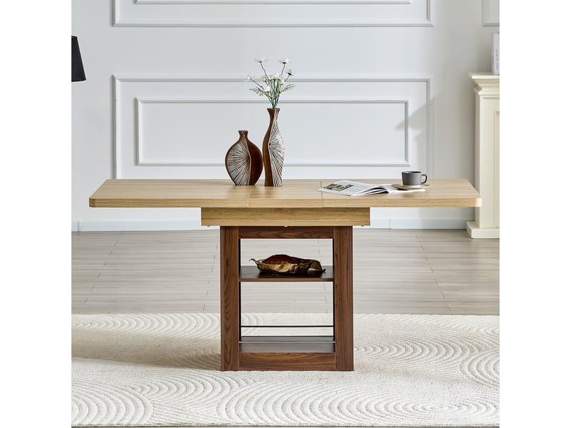  Table à manger, extensible, en noyer, avec compartiment intégré, couleur naturelle  - Conforama B