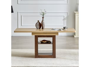 Table à manger, extensible, en noyer, avec compartiment intégré, couleur naturelle