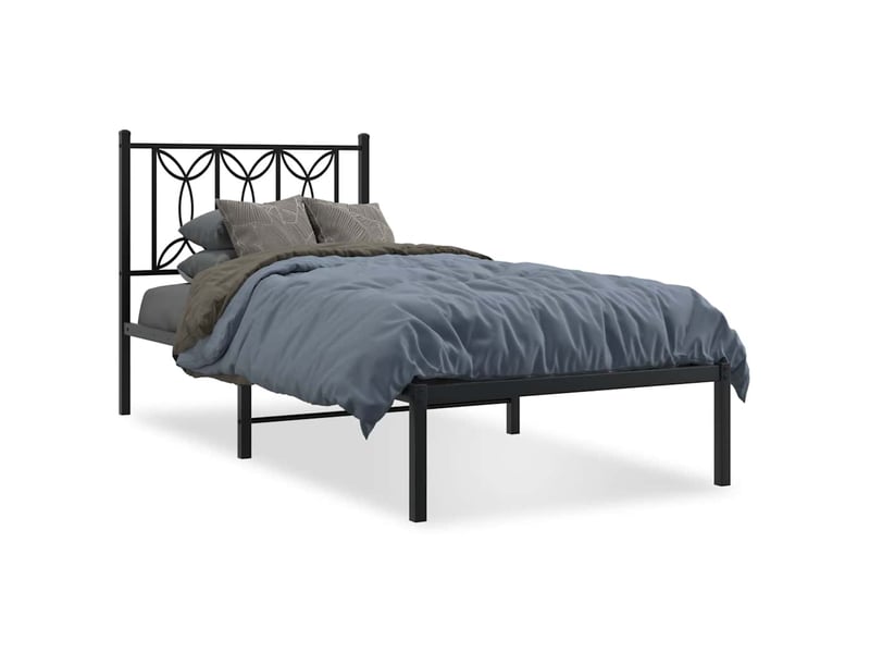  Lit simple- lit adulte -  cadre de lit métal sans matelas avec tête de lit noir 90x190 cm  - Conforama A