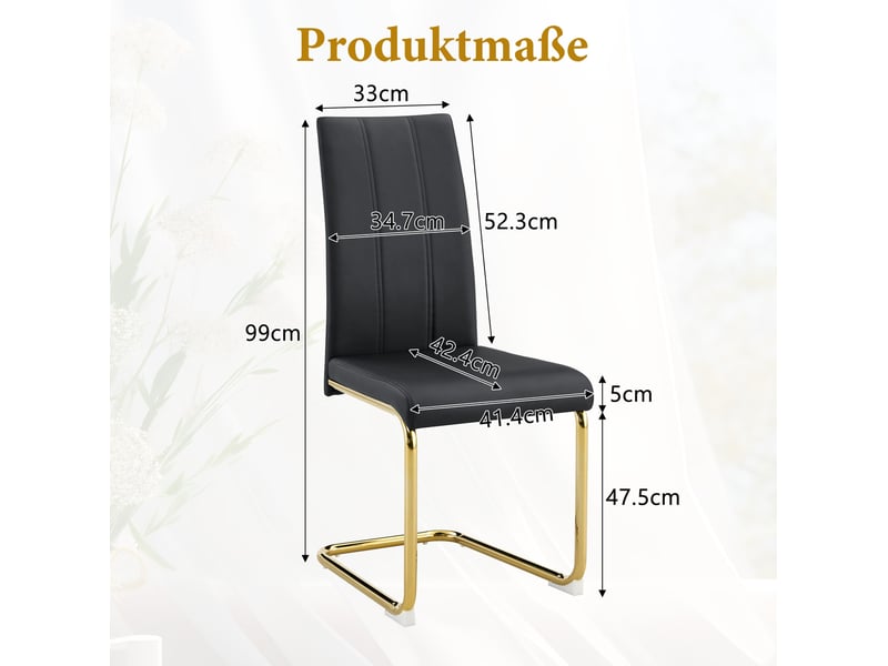  Chaise de salle à manger lot de 2 ergonomique, structure métallique, revêtement en pu noir et doré  - Conforama C