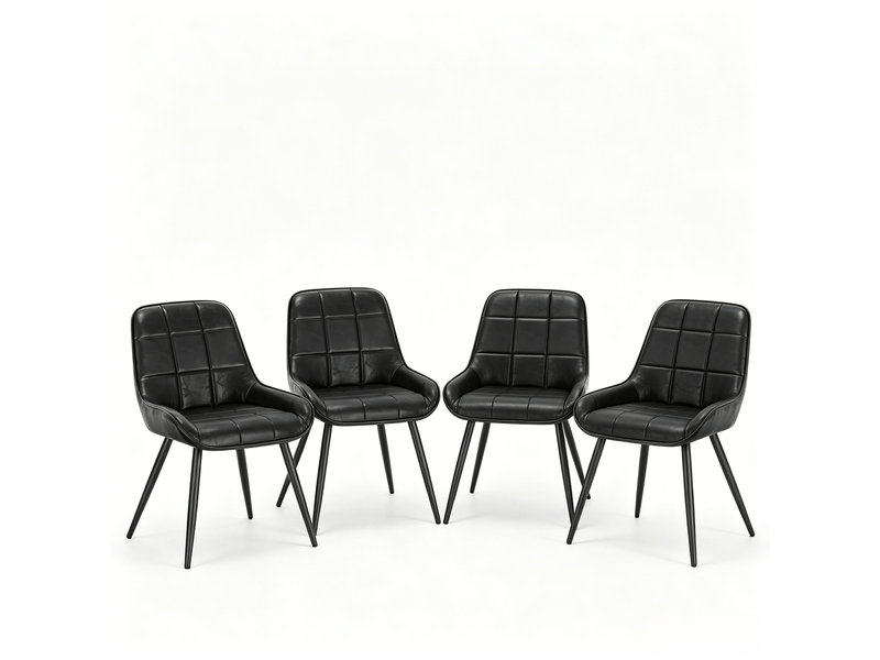  Chaise de salle à manger lot de 4 à dossier incurvé  - assise rembourrée, simili cuir noir  - Conforama A