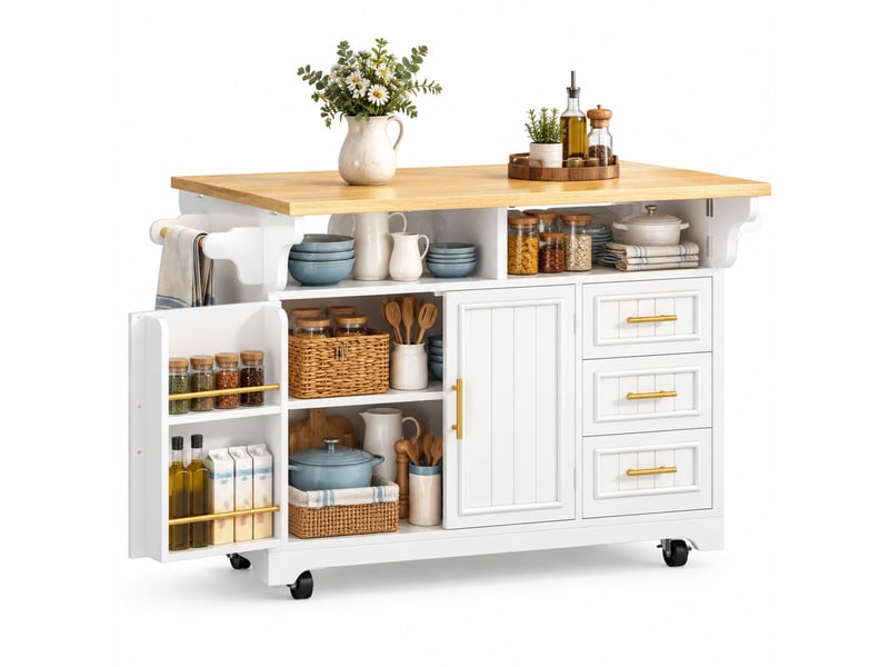Îlot de cuisine,120x40x95 cm,plateau rabattable,mdf,blanc effet chêne - Conforama A