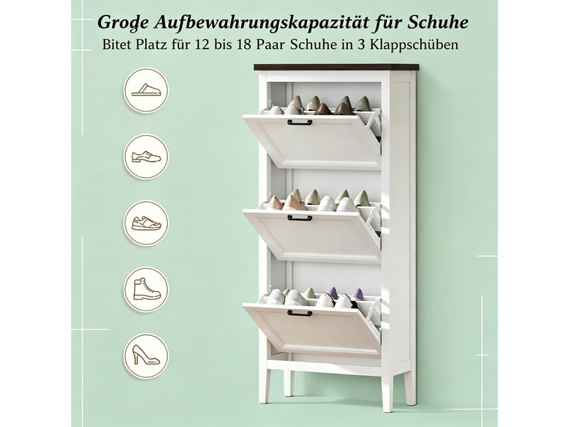  Meuble à chaussures 3 abattants pour 12-18 paires 60 x 26.5 x 133.7 cm T5828P549569 - Conforama D