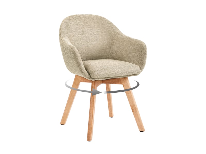  Lot de 4 chaises de salle à manger pivotantes à 360° – tissu effet lin respirant, pieds en bois massif - gris beige  - Conforama W