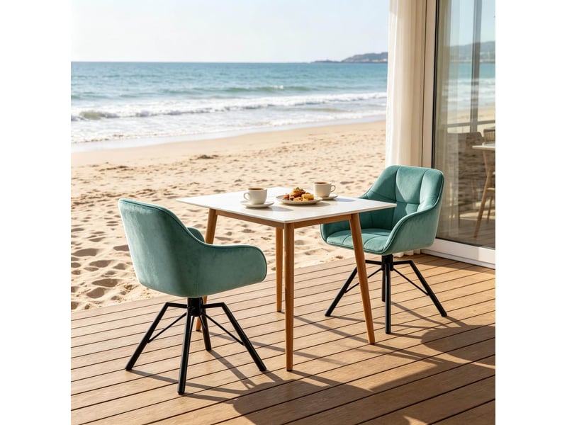  Chaise de salle à manger pivotante 57x50x82,5cm, turquoise, métal, accoudoirs et dossier  - Conforama E