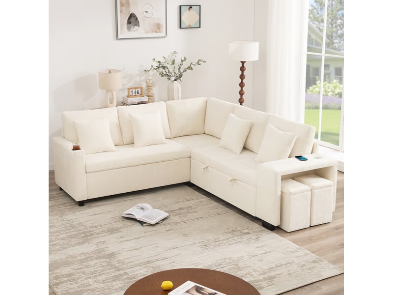  Canapé d'angle convertible réversible avec rangement et usb evryae  - Conforama C