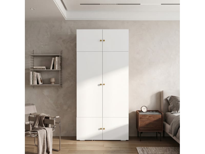  Armoire 2 portes avec 1 tringle et 5 rangements pour chambre, bureau et chambre d’enfant, blanc, 90 × 50 × 200 cm  - Conforama D