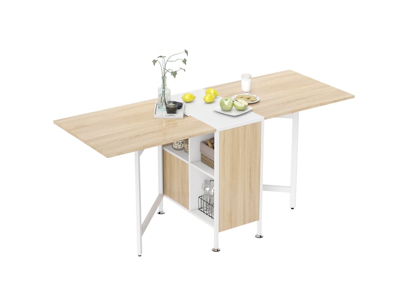  Table à manger pliante avec 4 étagères mdf et acier blanc et naturel 169 x 60 x 75 cm  - Conforama A
