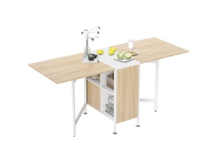 Table à manger pliante avec 4 étagères mdf et acier blanc et naturel 169 x 60 x 75 cm