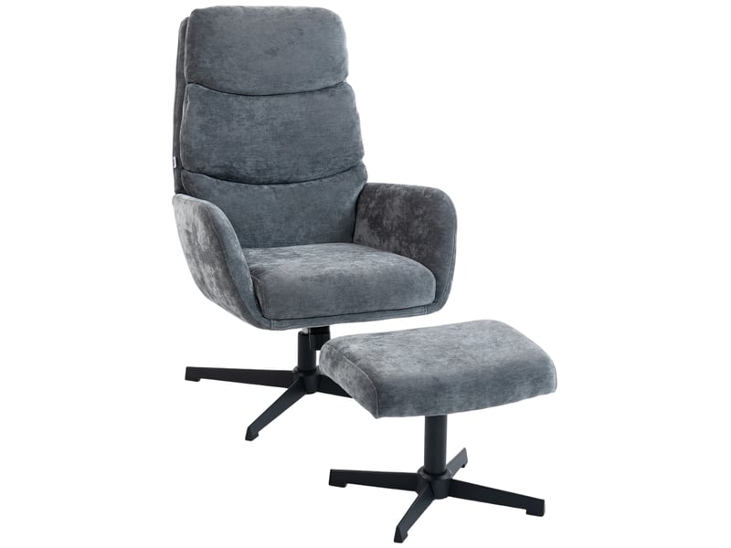  Fauteuil rembourré avec repose-pieds, fauteuil lounge à dossier haut, piètement en métal, pour salon, chambre, gris  - Conforama B