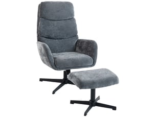 Fauteuil rembourré avec repose-pieds, fauteuil lounge à dossier haut, piètement en métal, pour salon, chambre, gris