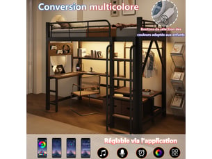 Lit mezzanine 90x200 cm <strong>ROLIPO</strong>  <strong></strong> coloris noir