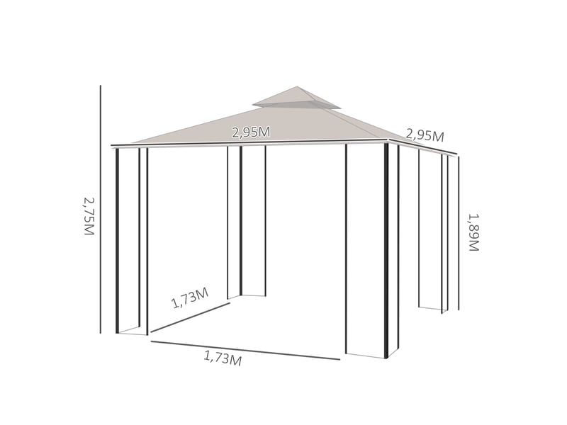 Gazebo de jardin 295 x 295 x 275 cm – beige et noir – double toit, moustiquaires et 17 piquets d'ancrage - Conforama C