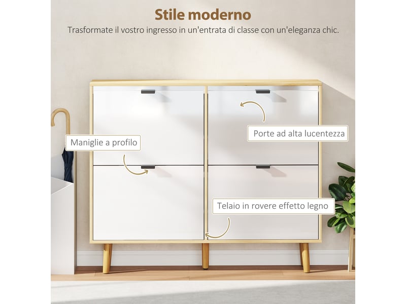  Étagère à chaussures moderne et fine avec 4 tiroirs inclinables pour 20 paires de chaussures, 105 x 24 x 92,5 cm, blanche  - Conforama E