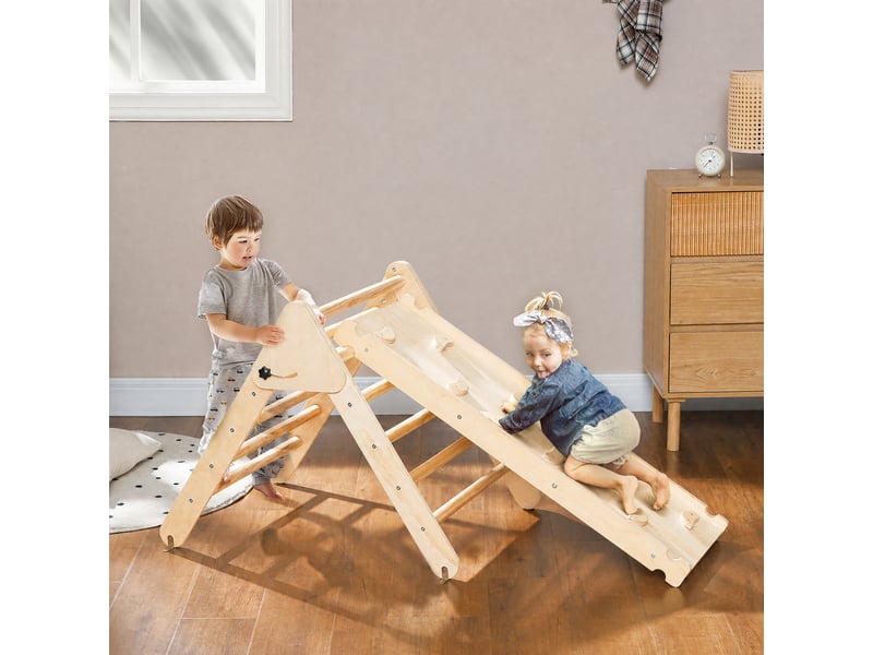 Triangle d'escalade, 3 en 1 en bois pour grimper et glisser, charge max. 50 kg, pour 18-48 mois, bois naturel - Conforama B
