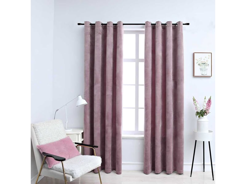  Lot de 2 rideaux occultants, rideaux black-out avec anneaux velours rose 140x225 cm cf44830  - Conforama B