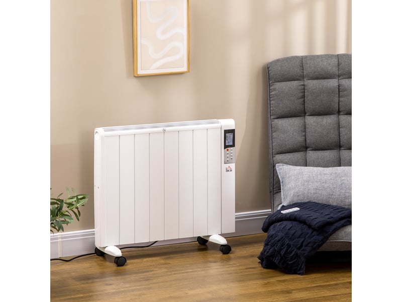  Radiateur soufflant électrique (10002000 w) avec minuterie et niveaux de chauffage pour pièces jusqu'à 15 m², 75 x 31 x 66,5 cm, blanc  - Conforama C