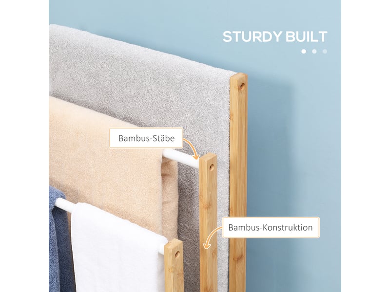  Porte-serviettes sur pied en bambou à 3 barres, couleur naturelle, 48 x 25,8 x 94 cm, pour salle de bain et espace bien-être.  - Conforama E
