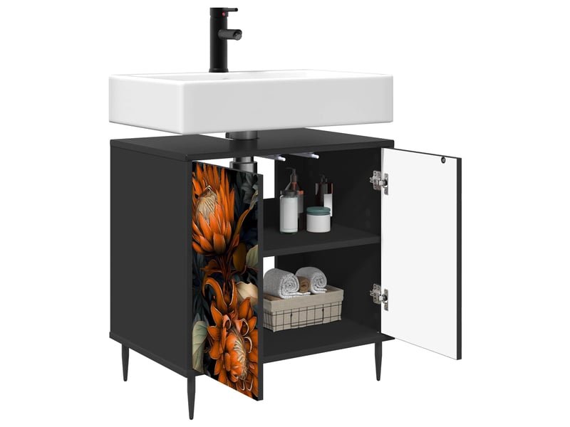 Armoire de salle de bain, meuble de rangement lochem chêne noir 60x40x61 cm  - Conforama C