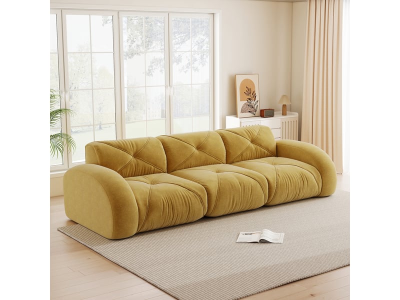  Canapé modulable 3 places sans cadre en tissu chenille jaune, design moderne et confortable pour salon  - Conforama B