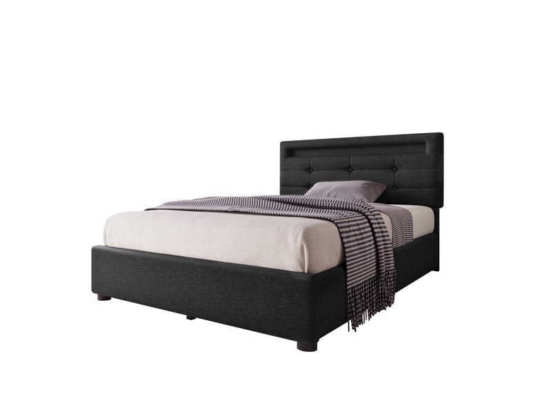 Lit rembourré tcqpz 90 x 200 cm noir led 2 tiroirs tête de lit réglable sommier à lattes en bois - Conforama A