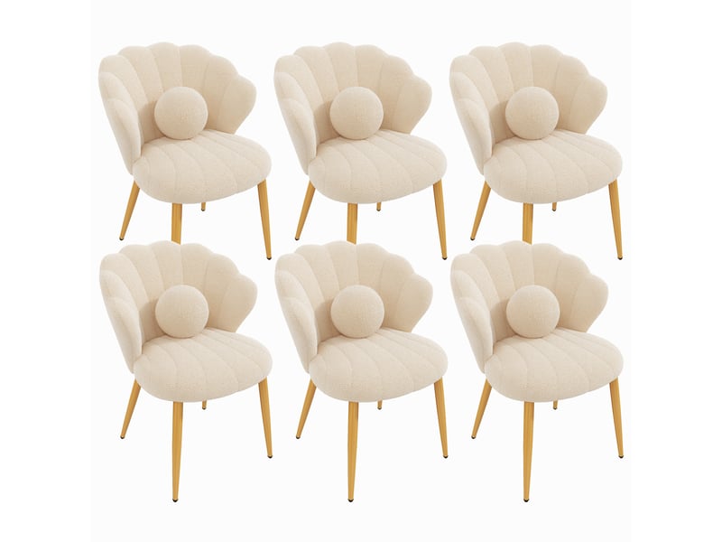 Lot de 6 fauteuils - 60x62.5x83 cm - tissu bouclé - assise rembourrée - dossier coquillage - pieds en métal - moderne - beige CozyNest - Conforama A