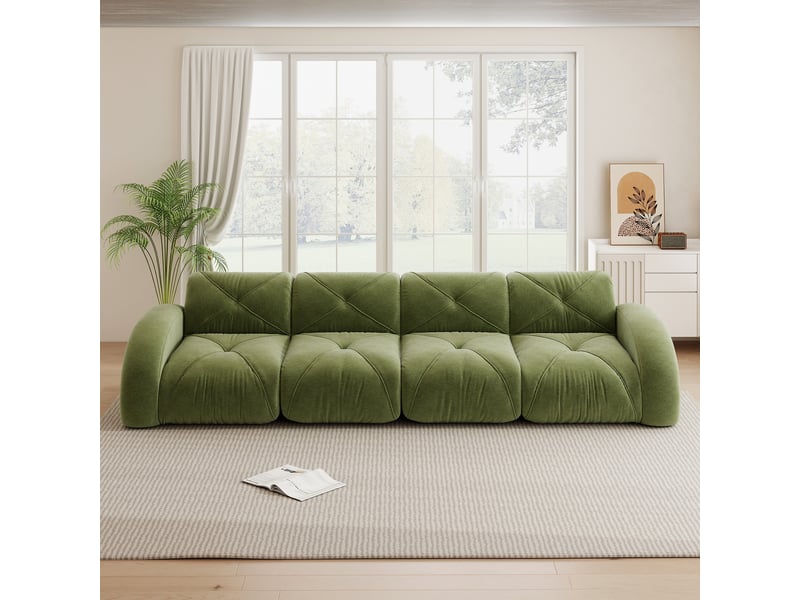  Canapé modulaire sans cadre - quatre places - tissu chenille - 358x95x76 cm - vert - confort doux - mousse haute densité  - Conforama R
