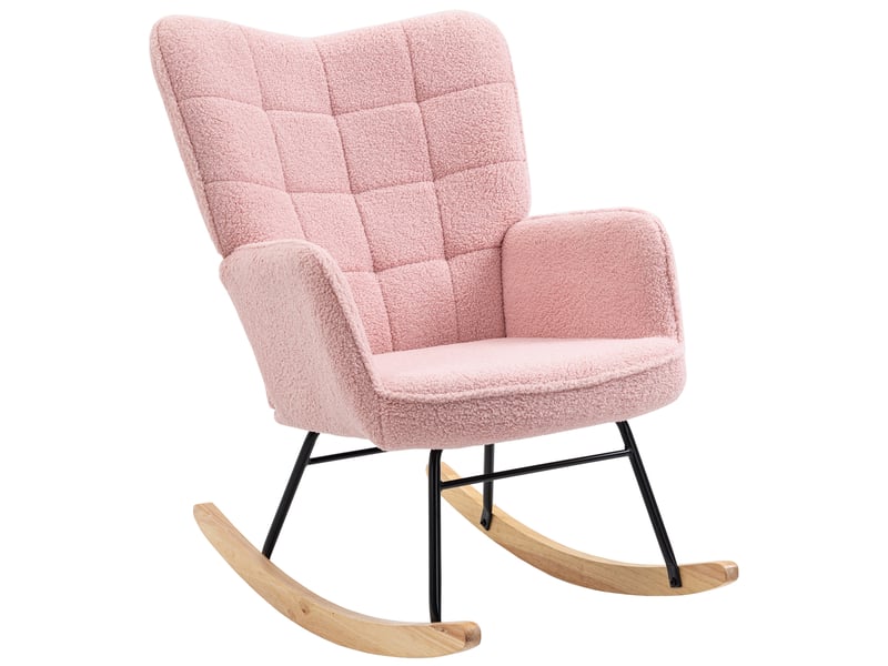 Fauteuil à bascule rétro, en bois massif, inclinable, 98 cm x 71 cm x 101 cm, rose - Conforama B