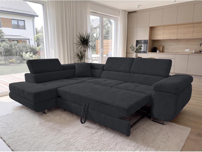  Canapé convertible 276 cm avec coffre et têtières – noir Konak - Conforama B