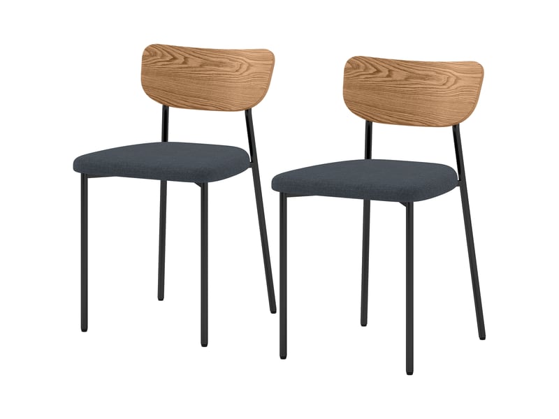 Lot de 2 chaises de salle à manger avec pieds en acier dossier incurvé et assise rembourrée gris et effet bois naturel - Conforama E