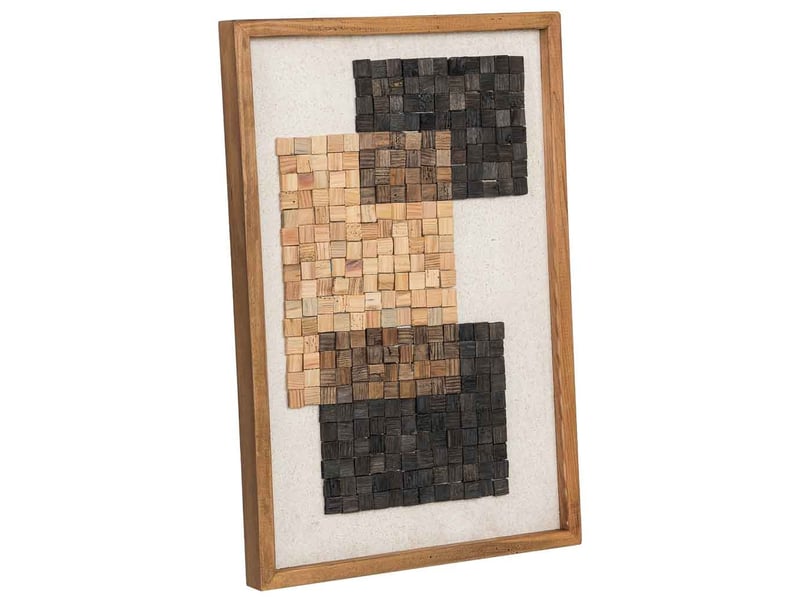 Tableau artisanal en bois recyclé relief beige et noir 42x4x62 cm h - Conforama A