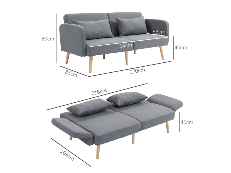  Canapé convertible 3 places dossier inclinable tissu gris 170 x 83 x 80 cm  - Conforama C