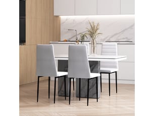 Lot de 4 chaises de salle à manger chaises de cuisine avec dossier haut pieds en métal et tissu en lin 41x50x97cm blanc