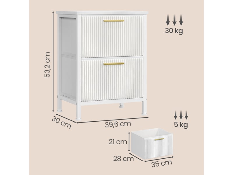  Table de chevet lot de 2 avec 2 tiroirs en velours côtelé, bout de canapé, 39,6 x 30 x 53,2 cm, blanc neige  - Conforama D