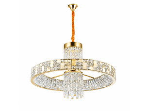 Lustre 3 anneaux en cristal c – led 72 w intégrée, éclairage 3 couleurs