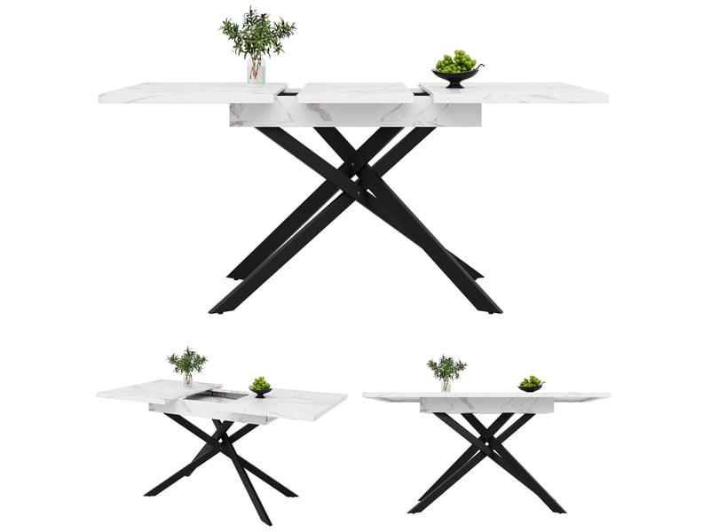  Table à manger extensible 120–160 cm, blanc effet marbre et noir Fay Lum - Conforama D