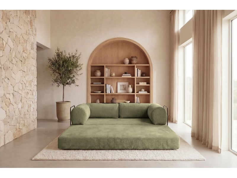  Cosima - canapé droit convertible petit velours côtelé 3 places vert  - Conforama E