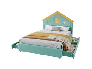 Lit cabane 140x200 cm <strong>MODFU</strong> <strong></strong> coloris vert
