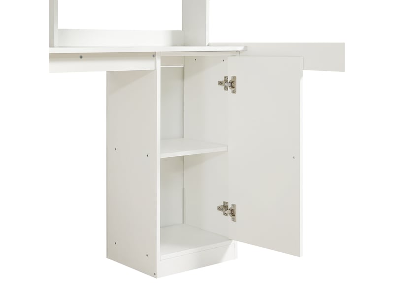  Lit mezzanine mi-hauteur enfant 200×90 cm avec bureau, rangements et escalier latéral, sans matelas, blanc et gris  - Conforama E